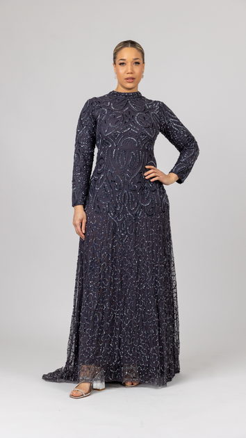 Dark Grey Embellished Modest Maxi Dress