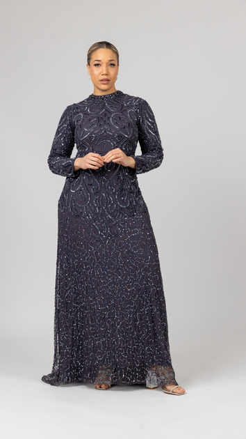 Dark Grey Embellished Modest Maxi Dress