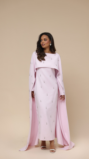 chinese dress ladies Pink Cape Modest Maxi Dress – Shimmi Dresses