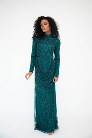 Emerald Green Embellished Maxi Dress With Sleeves