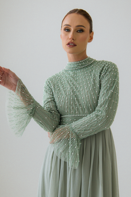 Umbrella Flared Sage Colour Dress