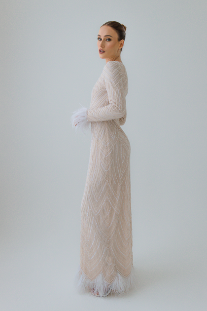 Embellished Cream Fur Dress