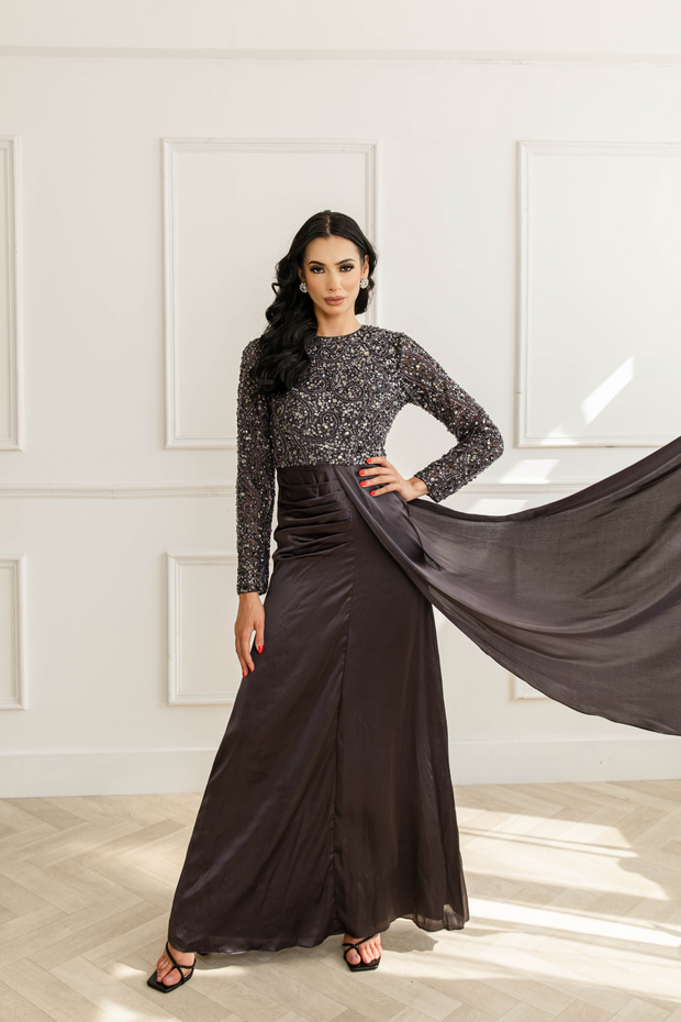 Charcoal gray evening gowns outlet