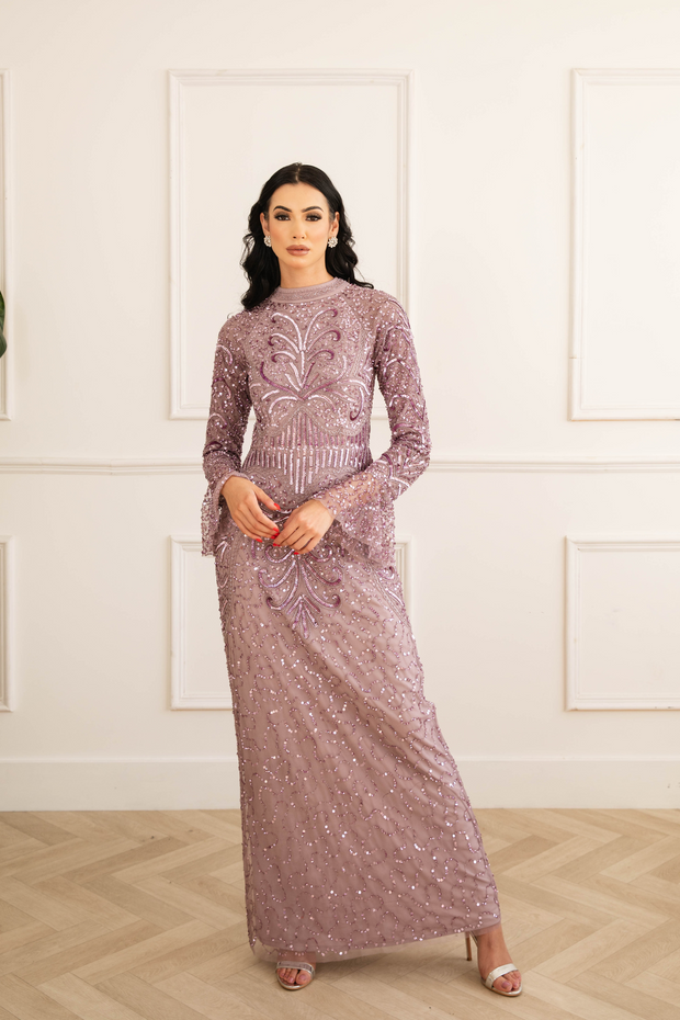 Lilac Sequin Evening Dress With Flare Sleeves Shimmi Dresses