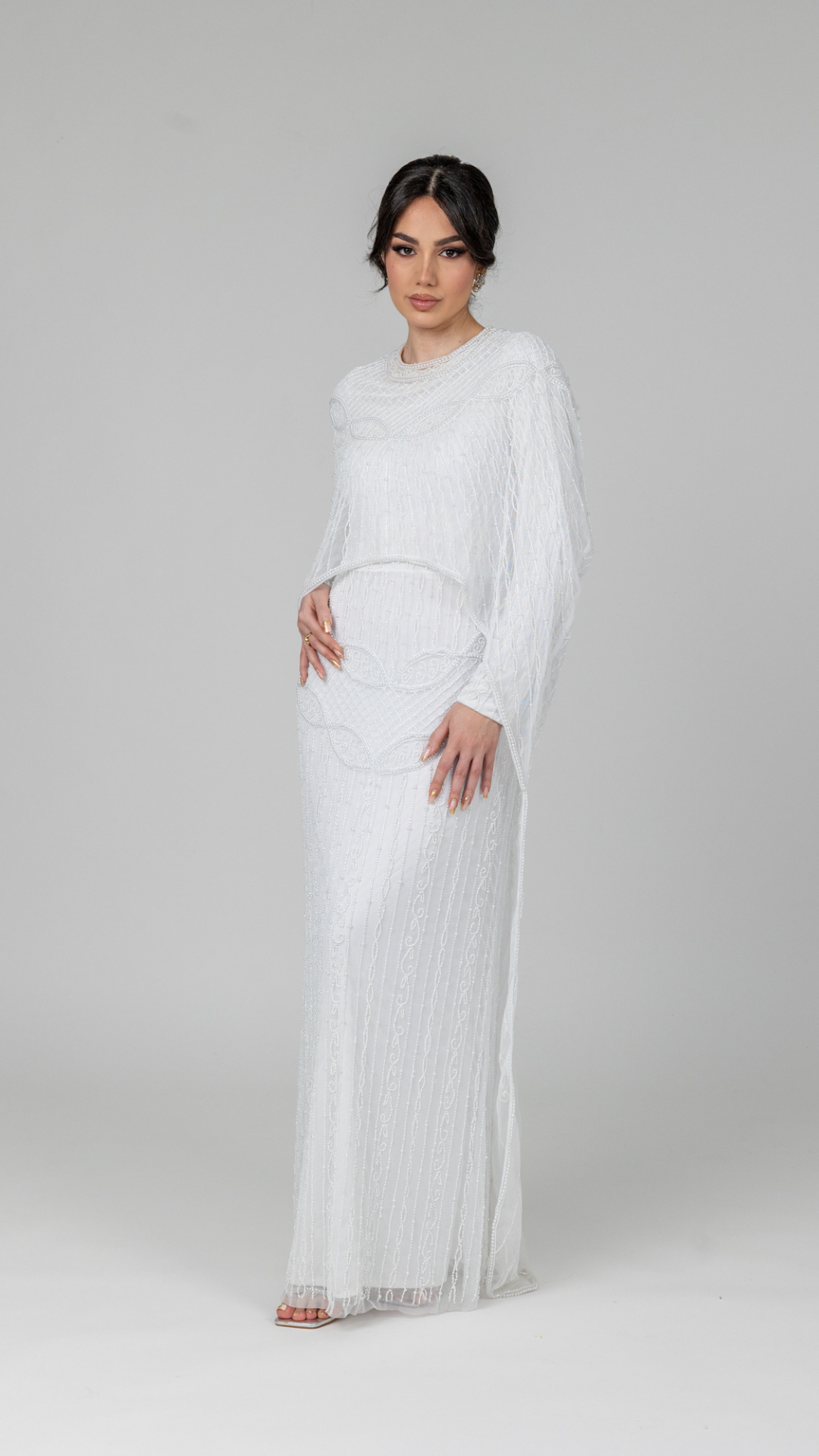 Bridal White Embellished Cape Gown – Shimmi Dresses