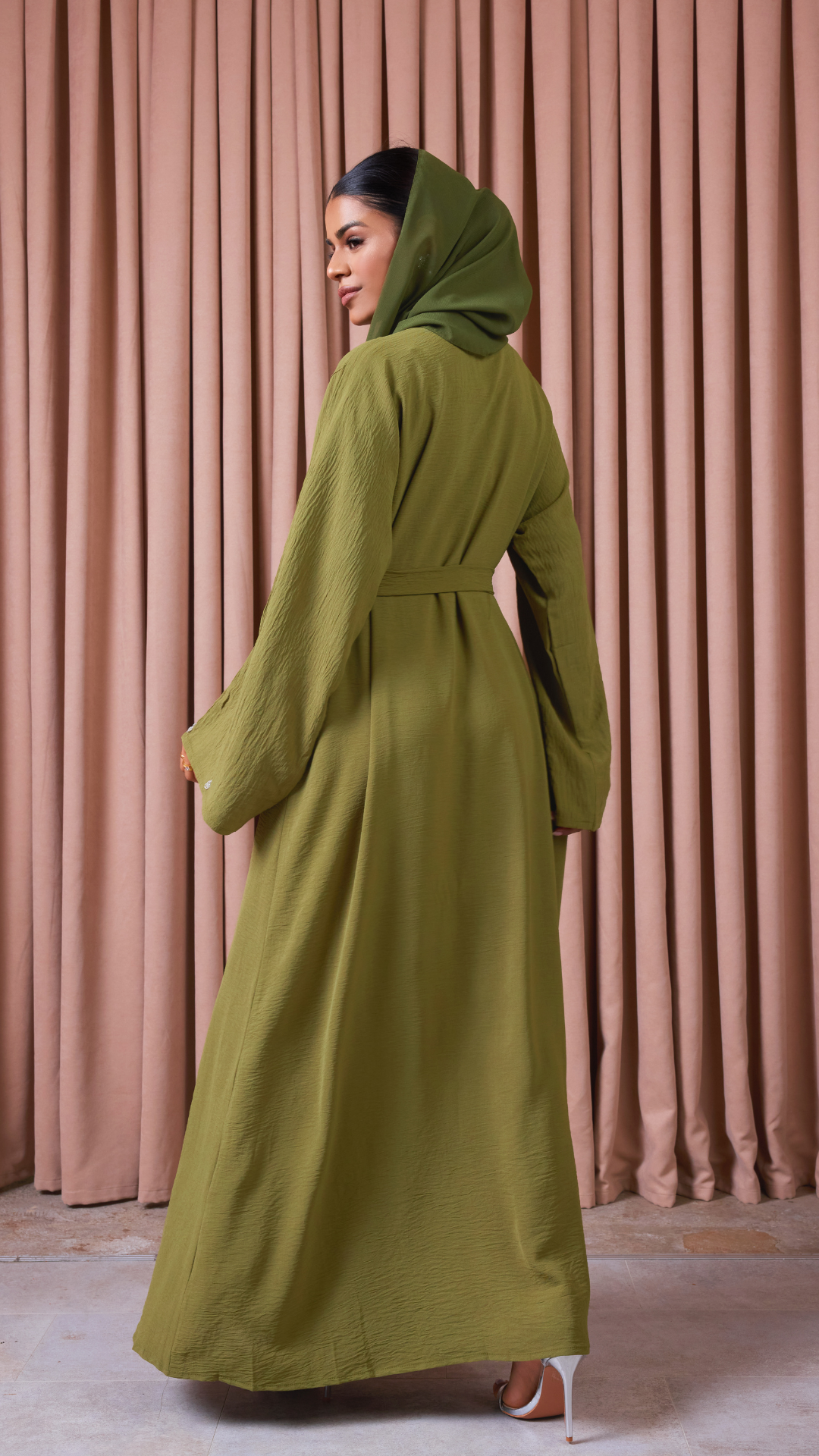 slim fit dress slacks Olive Green Embellished Crepe Abaya Set – Shimmi Dresses