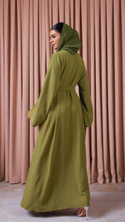 Olive Green Embellished Crepe Abaya Set