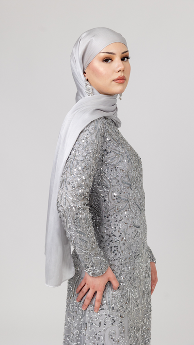Silver Satin Hijab - Lujayn