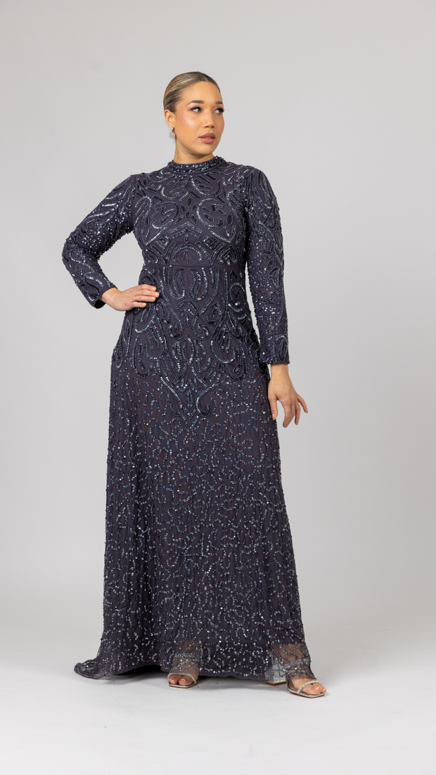 Charcoal grey evening dress discount