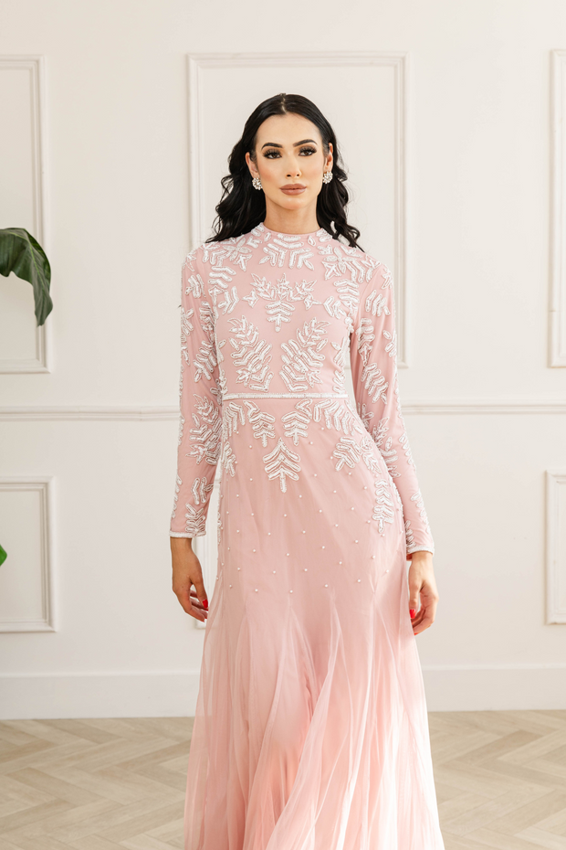 Pastel Pink Pearl Long Sleeve Mermaid Dress Shimmi Dresses