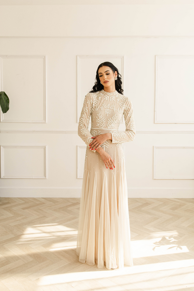 Long sleeve dress with pearls best sale