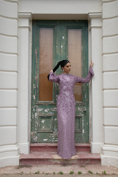 Modest top purple dresses