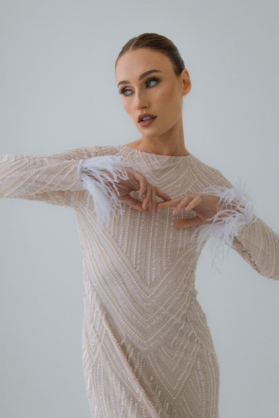 Embellished Cream Fur Dress Shimmi Dresses Embellished Cream Fur Dress Shimmi Dresses