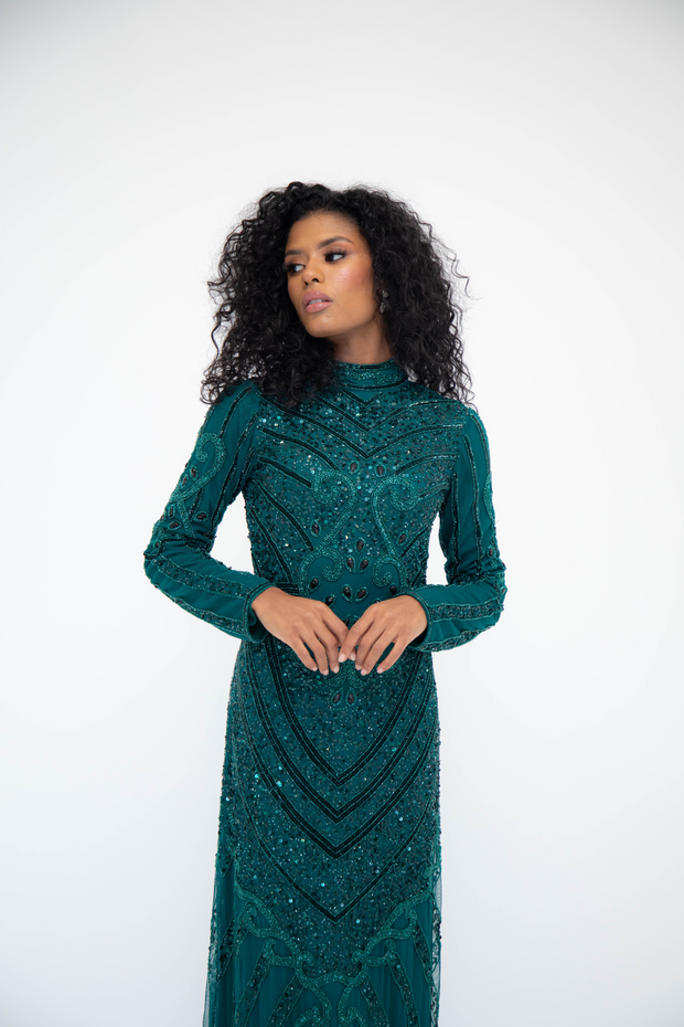 V Neck Emerald Green Satin Prom Dresses, Emerald Green Satin Long Form –  jbydress