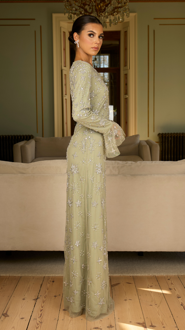 flare sleeve formal dress Bell-Sleeve Long Formal Dress: La Femme 29999 Navy / 2