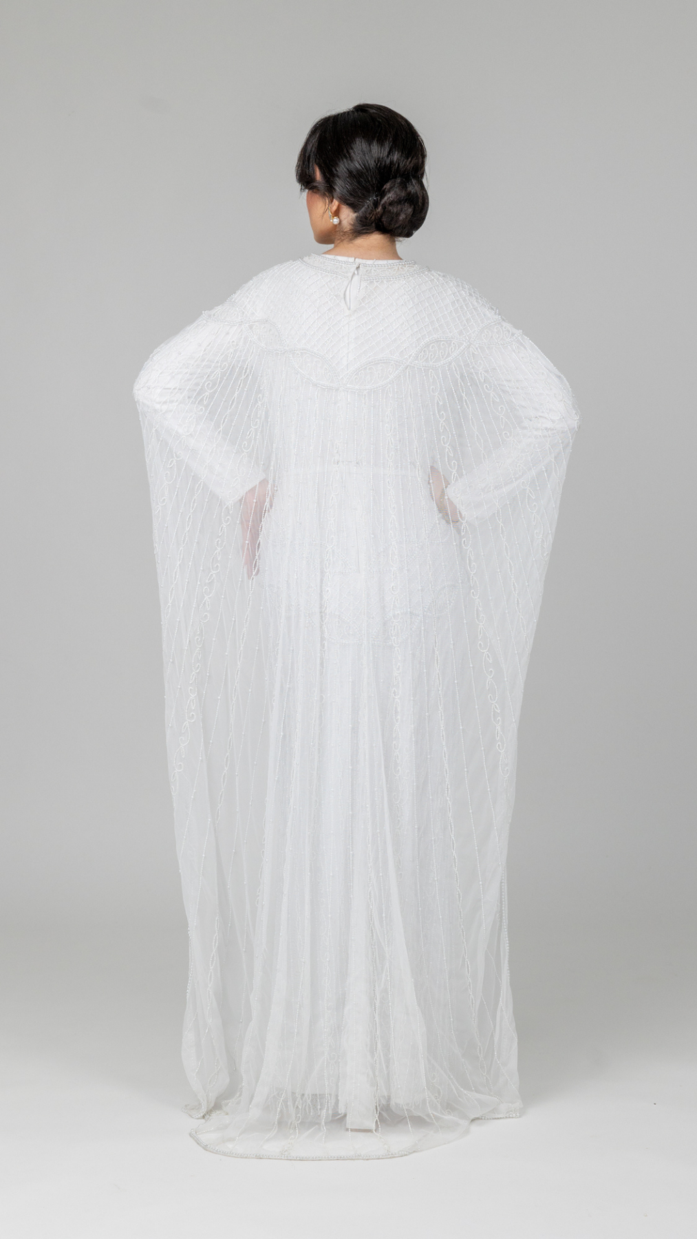 Bridal White Embellished Cape Gown – Shimmi Dresses