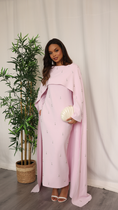 Pink Cape Modest Maxi Dress