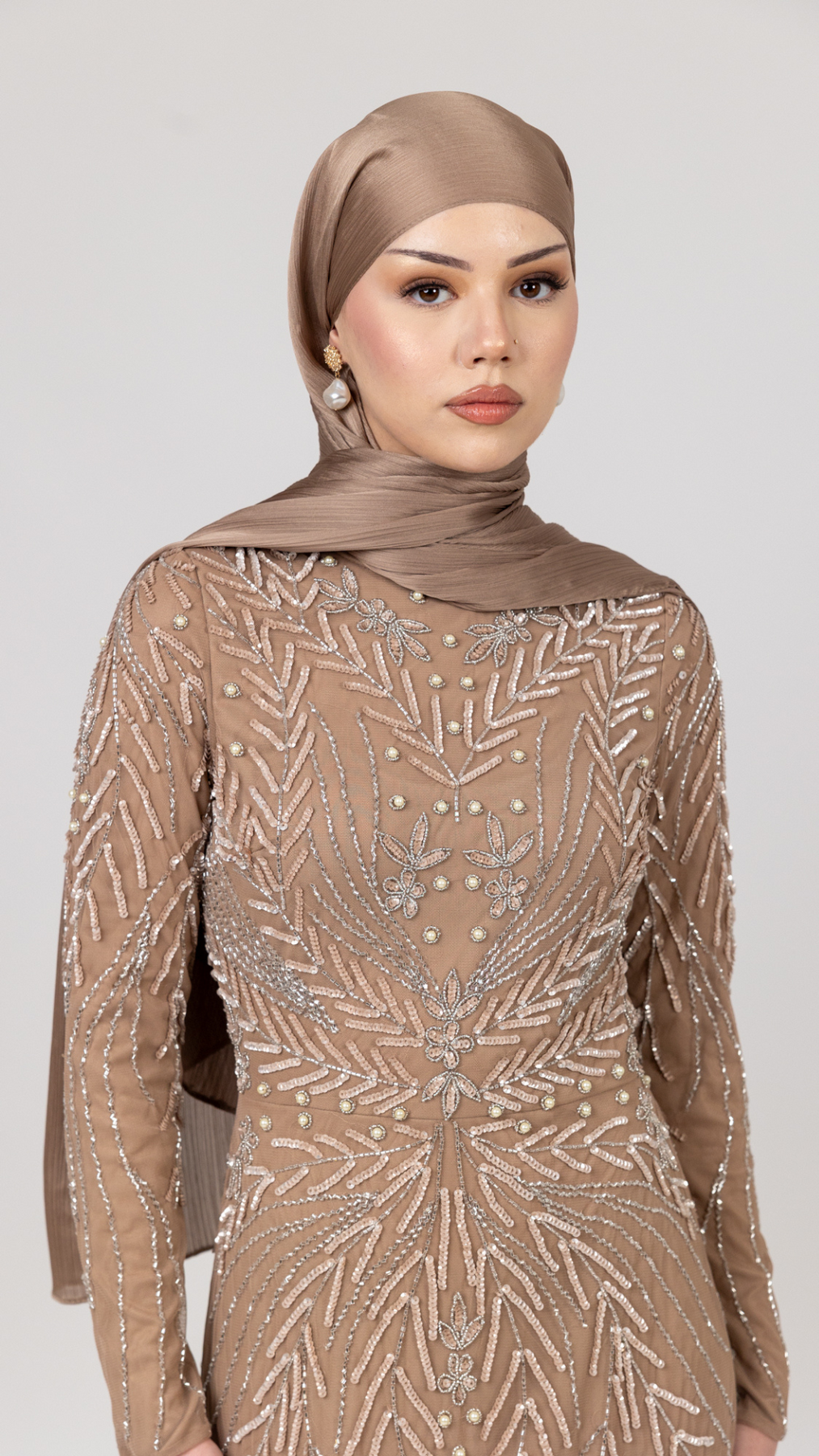 Mocha Pearl Modest Evening Dress