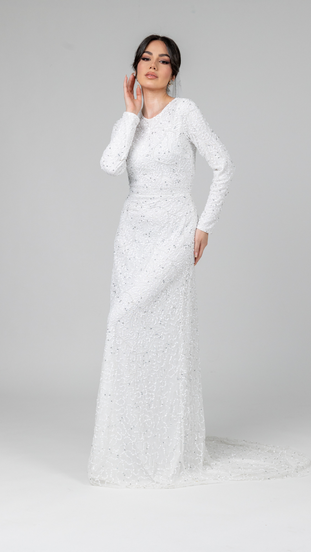 White Pearl Evening Dress With Trail Shimmi Dresses White Pearl Evening Dress With Trail Shimmi Dresses