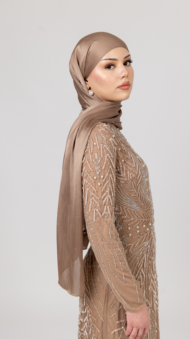 Mocha Pearl Modest Evening Dress