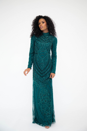 Emerald Green Embellished Maxi Dress With Sleeves - Shimmi Dresses Emerald Green Embellished Maxi Dress With Sleeves - Shimmi Dresses