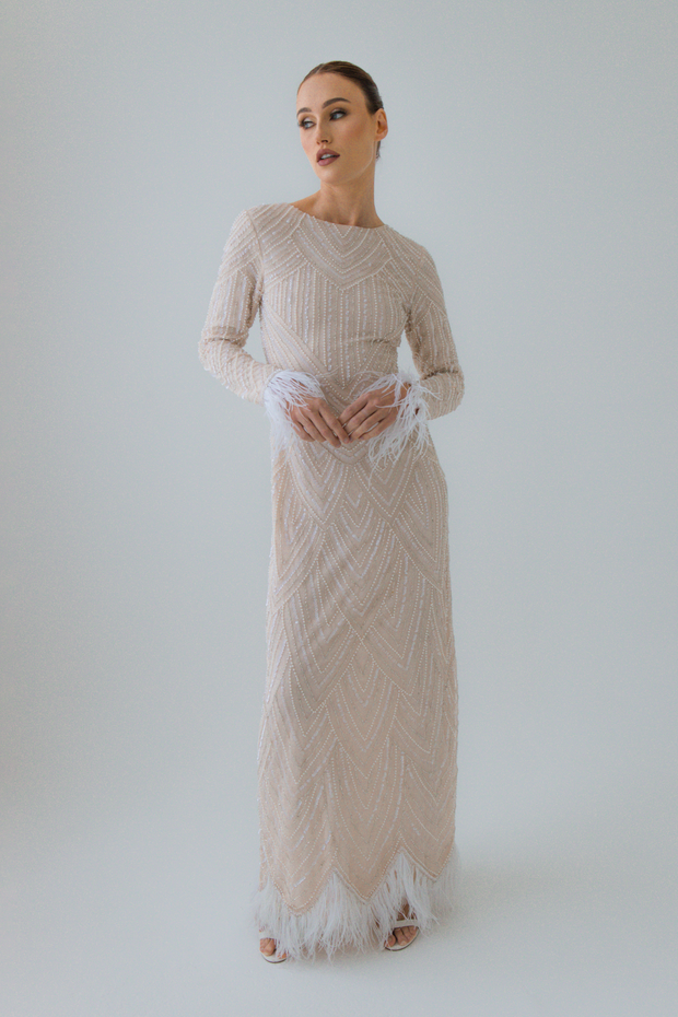 Embellished Cream Fur Dress Shimmi Dresses Embellished Cream Fur Dress Shimmi Dresses