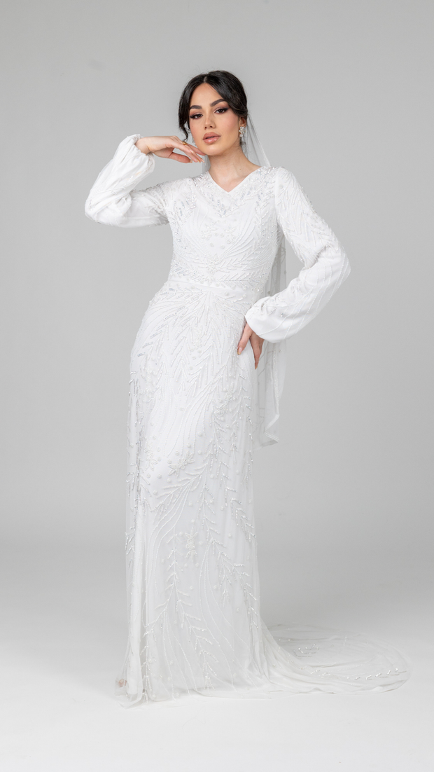 long sleeve white embellished dress Interstella Sequin Long Sleeve Mini Dress White