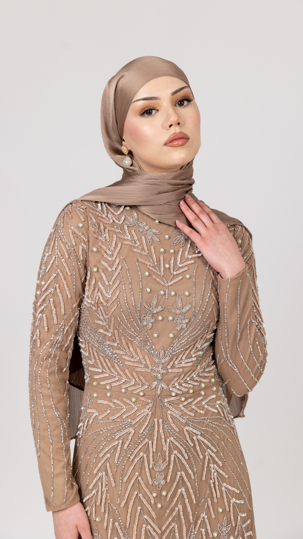 Mocha Pearl Modest Evening Dress