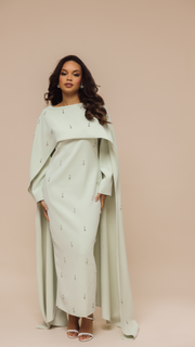 Sage Cape Modest Maxi Dress