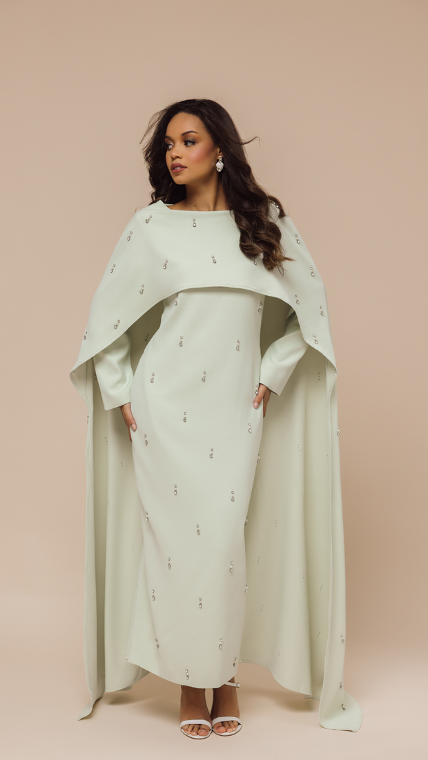 Sage Cape Modest Maxi Dress