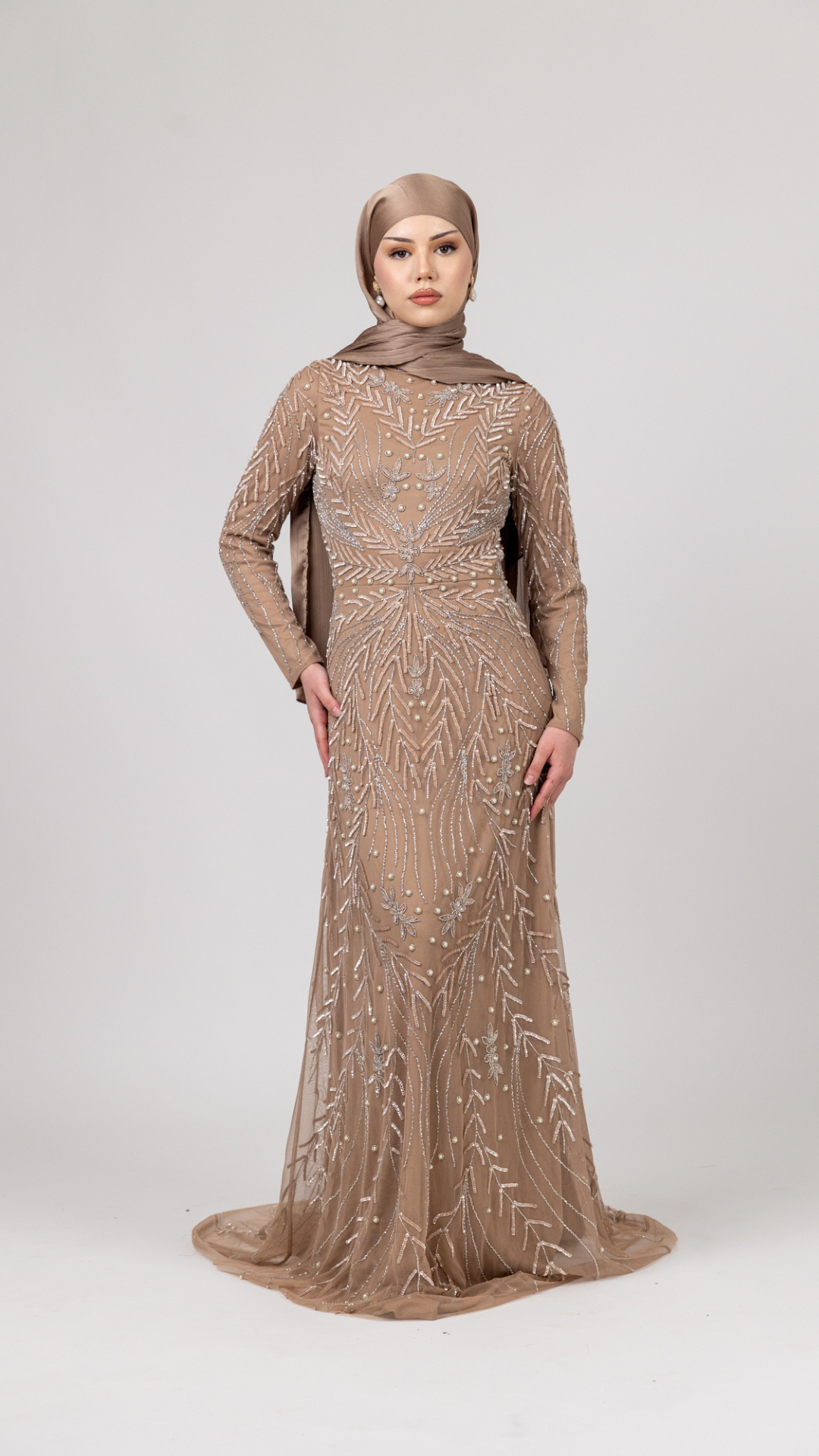 Mocha Pearl Modest Evening Dress