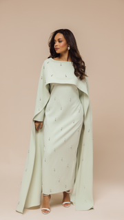 Sage Cape Modest Maxi Dress