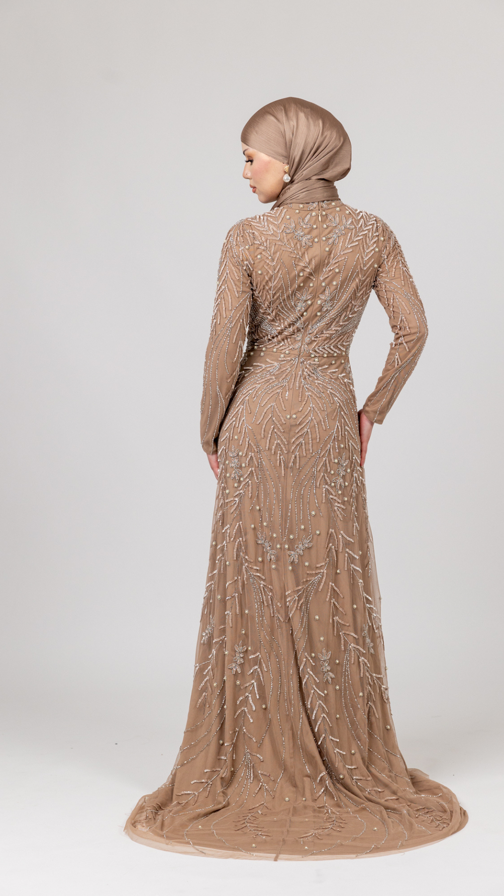 Mocha Pearl Modest Evening Dress