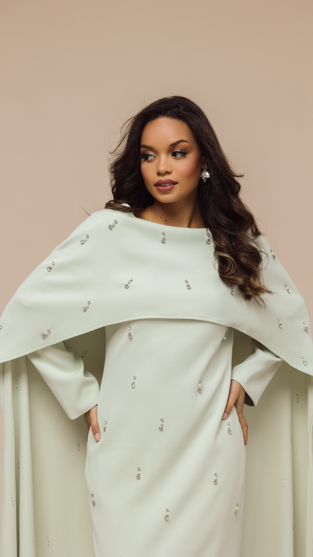 Sage Cape Modest Maxi Dress