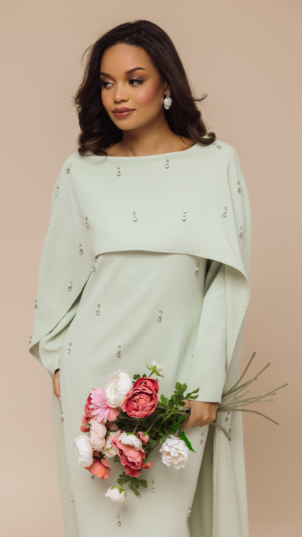 Sage Cape Modest Maxi Dress