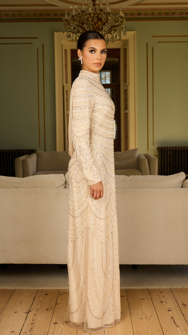 Cream Cowl Cape Evening Long Sleeve Evening Dress Shimmi Dresses Cream Cowl Cape Evening Long Sleeve Evening Dress Shimmi Dresses