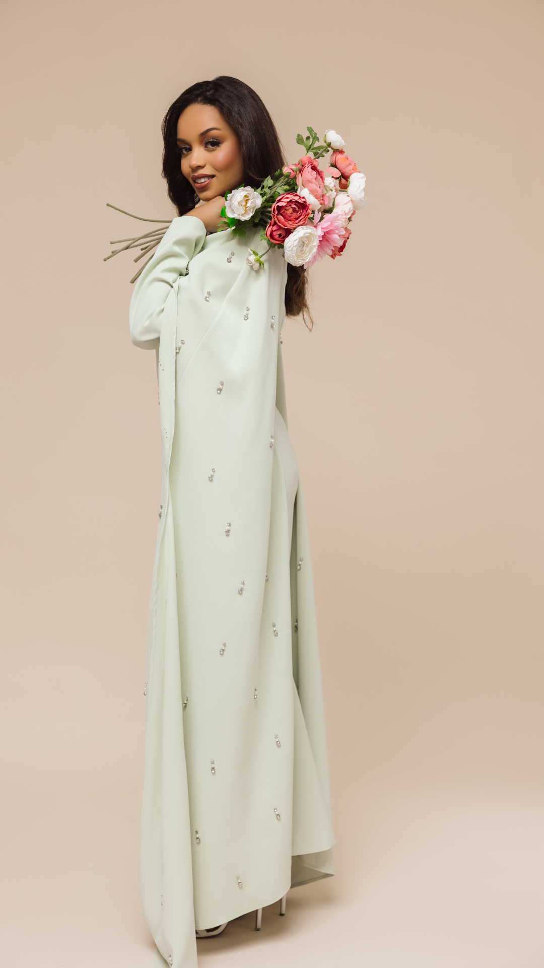 chinese dress ladies Sage Cape Modest Maxi Dress – Shimmi Dresses
