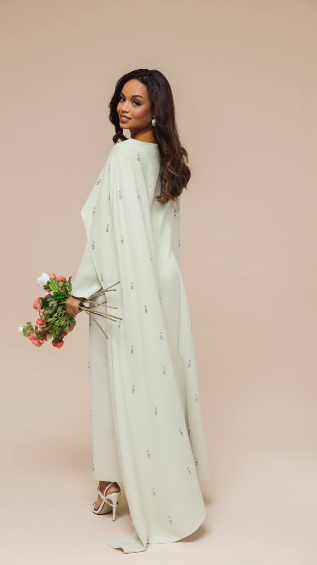 Sage Cape Modest Maxi Dress