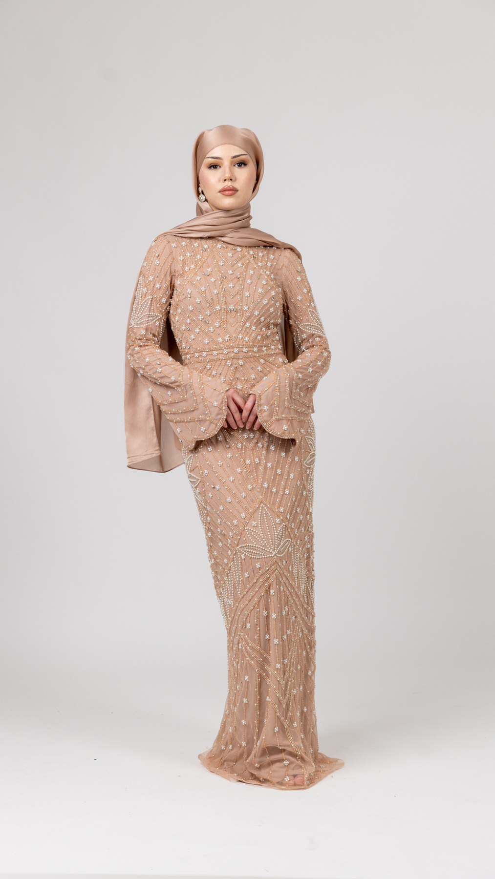 17103 Dusty Pink Pearl Embroidred Waist Shimmer Dress