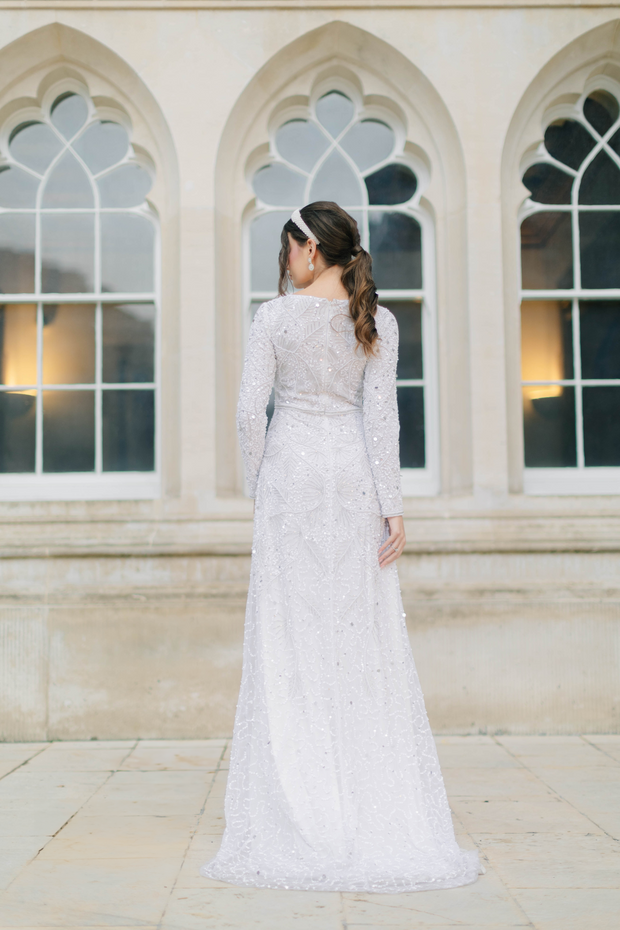 White pearl embellished sales dress