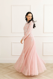 Pastel Pink Pearl Long Sleeve Mermaid Dress