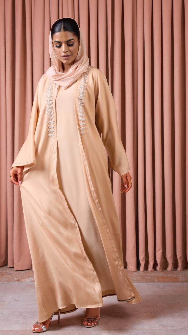 Champagne Sequin Satin Abaya Set