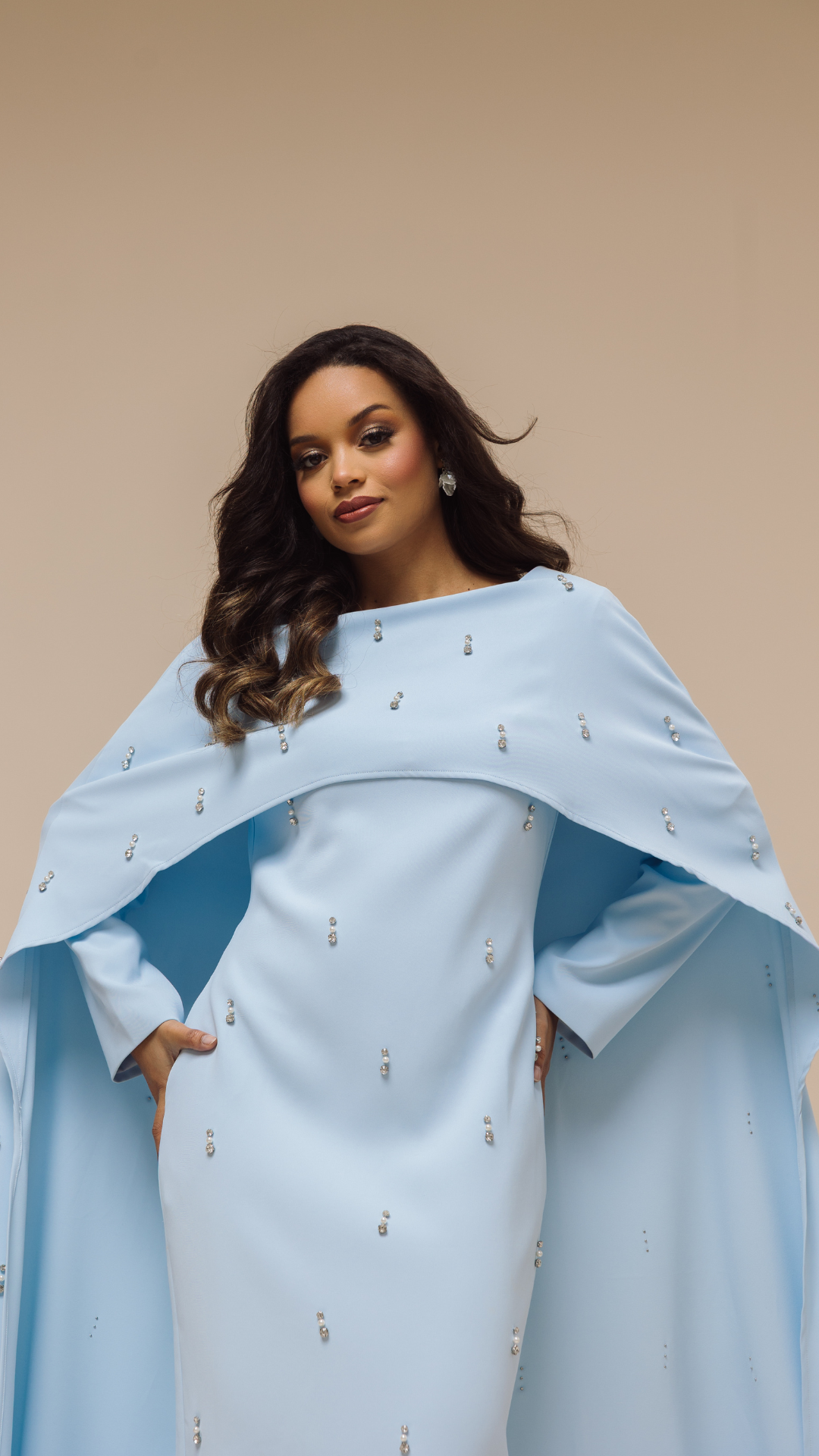cape modest maxi dress product info and reviews Blue Cape Modest Maxi Dress / (UK 10) (US 6) (EU 38) (S)