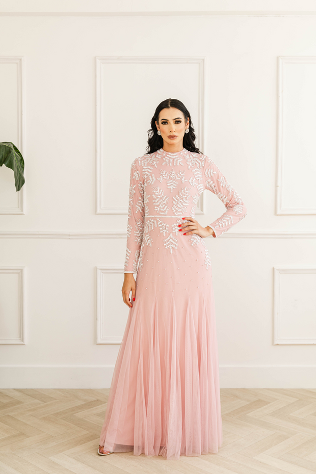 Pastel Pink Pearl Long Sleeve Mermaid Dress Shimmi Dresses