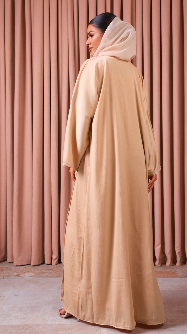 Champagne Sequin Satin Abaya Set