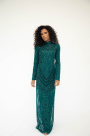 Emerald Green Embellished Maxi Dress With Sleeves