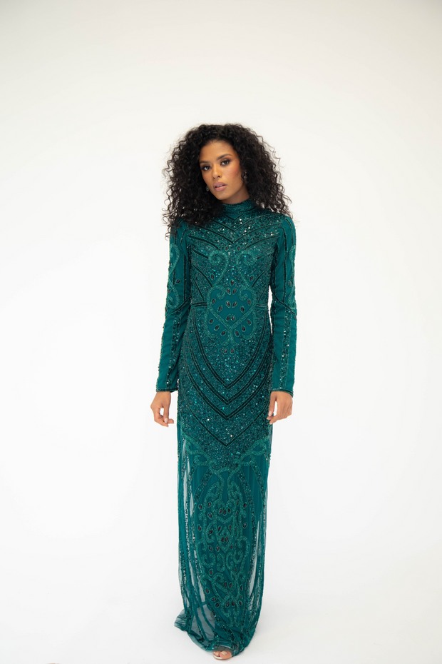 Long sleeve 2025 emerald gown