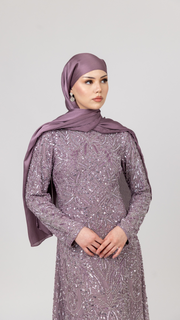 Purple Sequin Modest Evening Dress