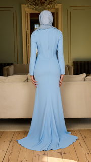 Blue Corset Gown With Long Sleeves Shimmi Dresses Blue Corset Gown With Long Sleeves Shimmi Dresses
