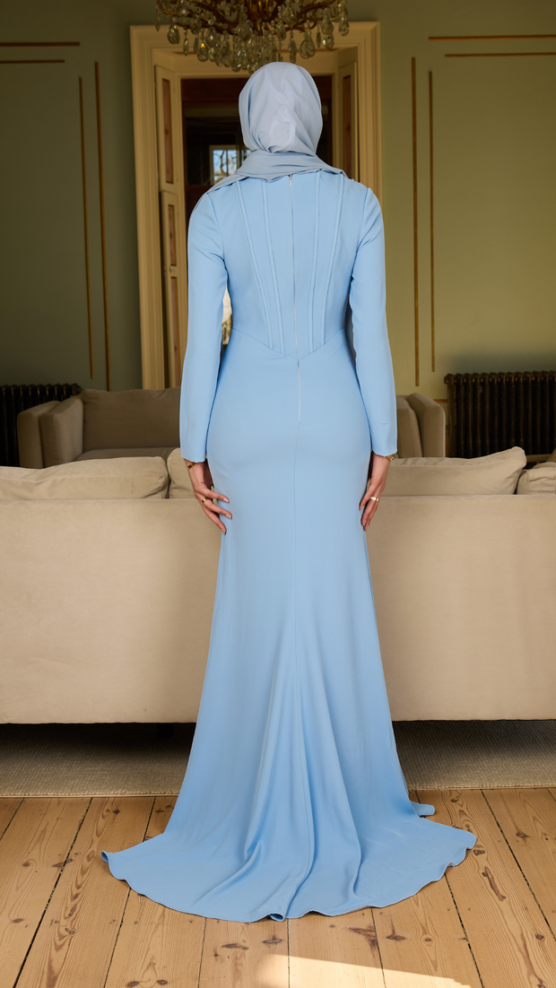 Blue Corset Gown With Long Sleeves Shimmi Dresses Blue Corset Gown With Long Sleeves Shimmi Dresses